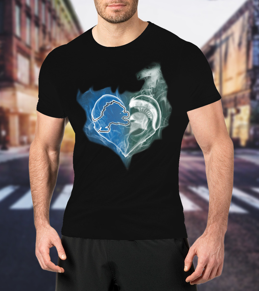 Detroit Lions Michigan State Spartans Heart Fusion T-Shirt