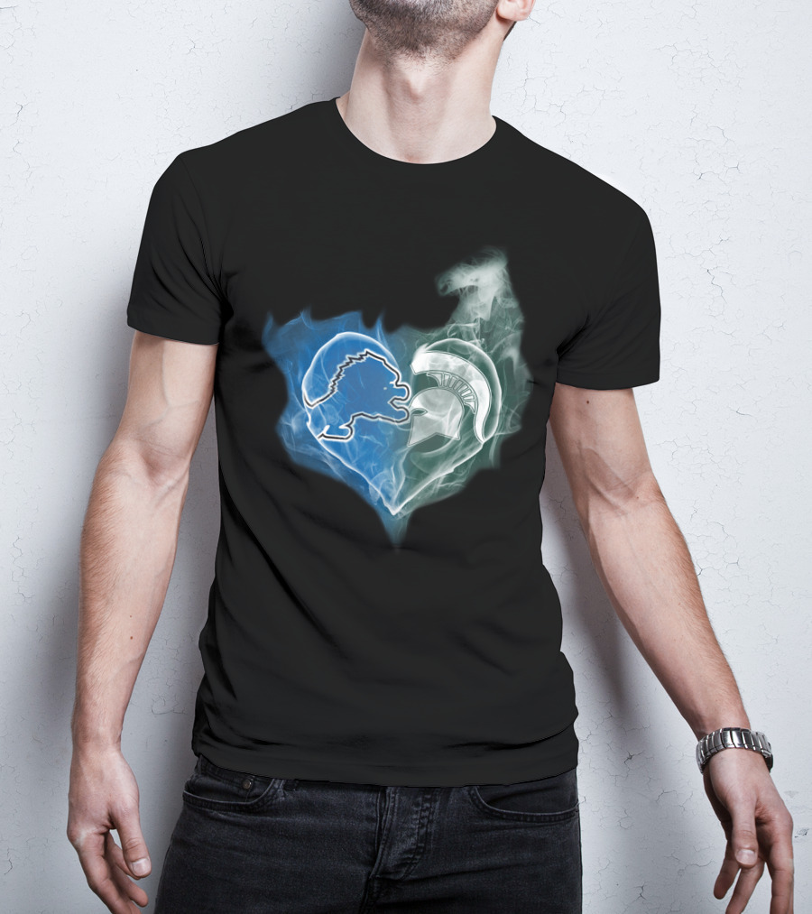 Detroit Lions Michigan State Spartans Heart Fusion T-Shirt