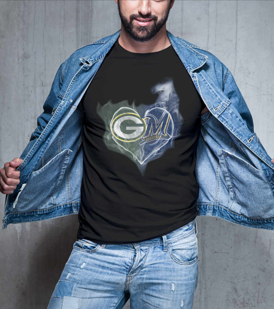 Green Bay Packers Milwaukee Brewers Heart T-Shirt