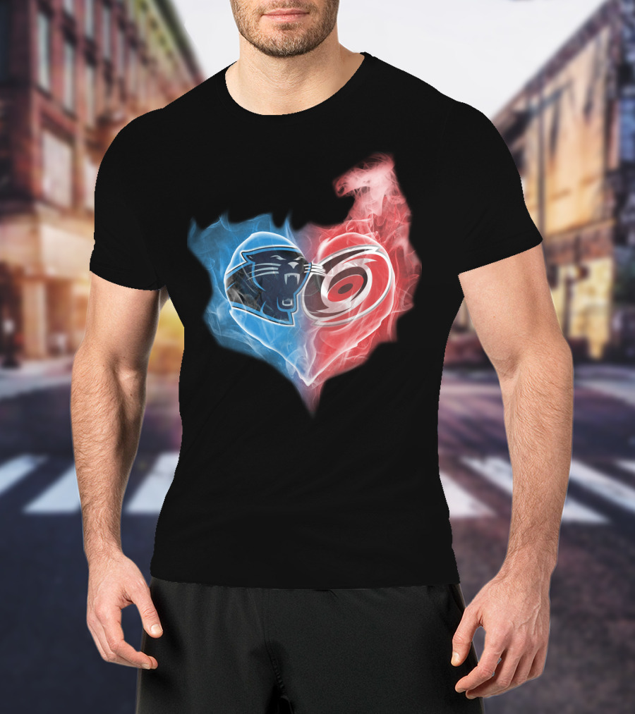 Carolina Panthers And Hurricanes Heart Fusion T-Shirt
