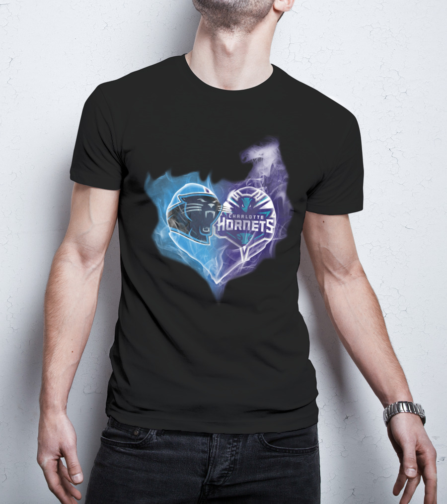 Carolina Panthers Charlotte Hornets Heart Fusion T-Shirt