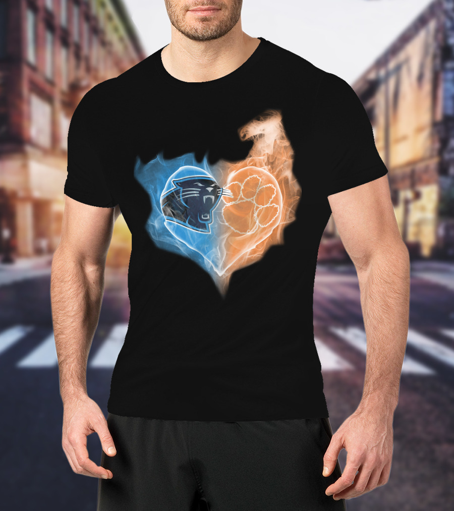 Carolina Panthers Clemson Tigers Heart Smoke Fusion T-Shirt