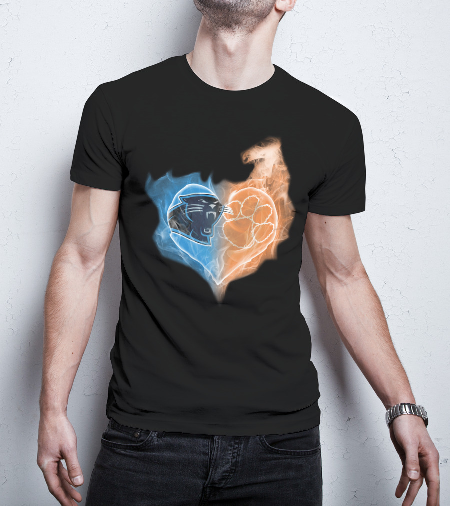 Carolina Panthers Clemson Tigers Heart Smoke Fusion T-Shirt