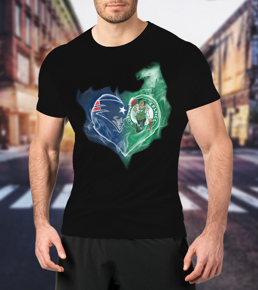 New England Patriots Boston Celtics Heart Smoke Fusion T-Shirt