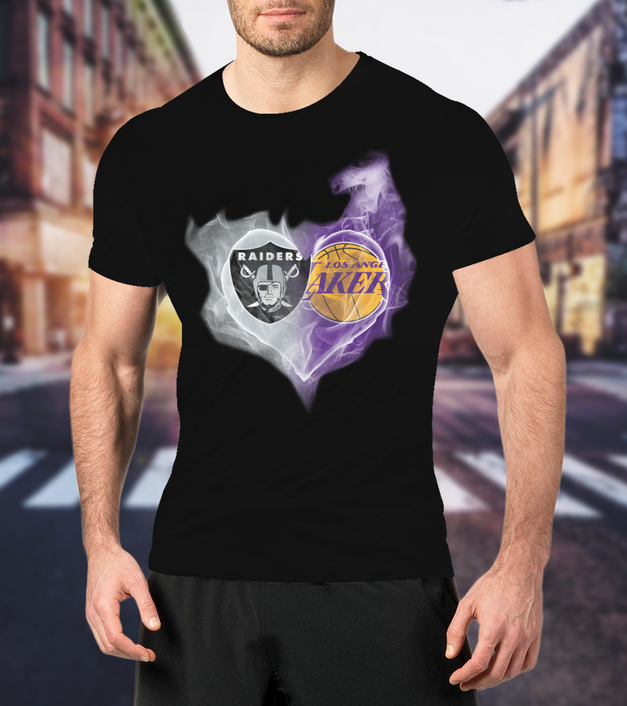 Raiders Los Angeles Lakers Heart Smoke T-Shirt