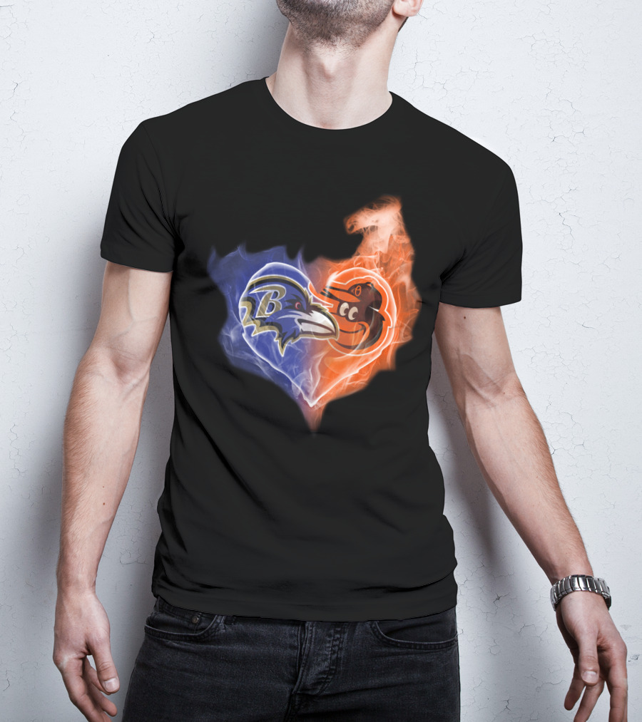 Baltimore Ravens Orioles Heart Fusion T-Shirt