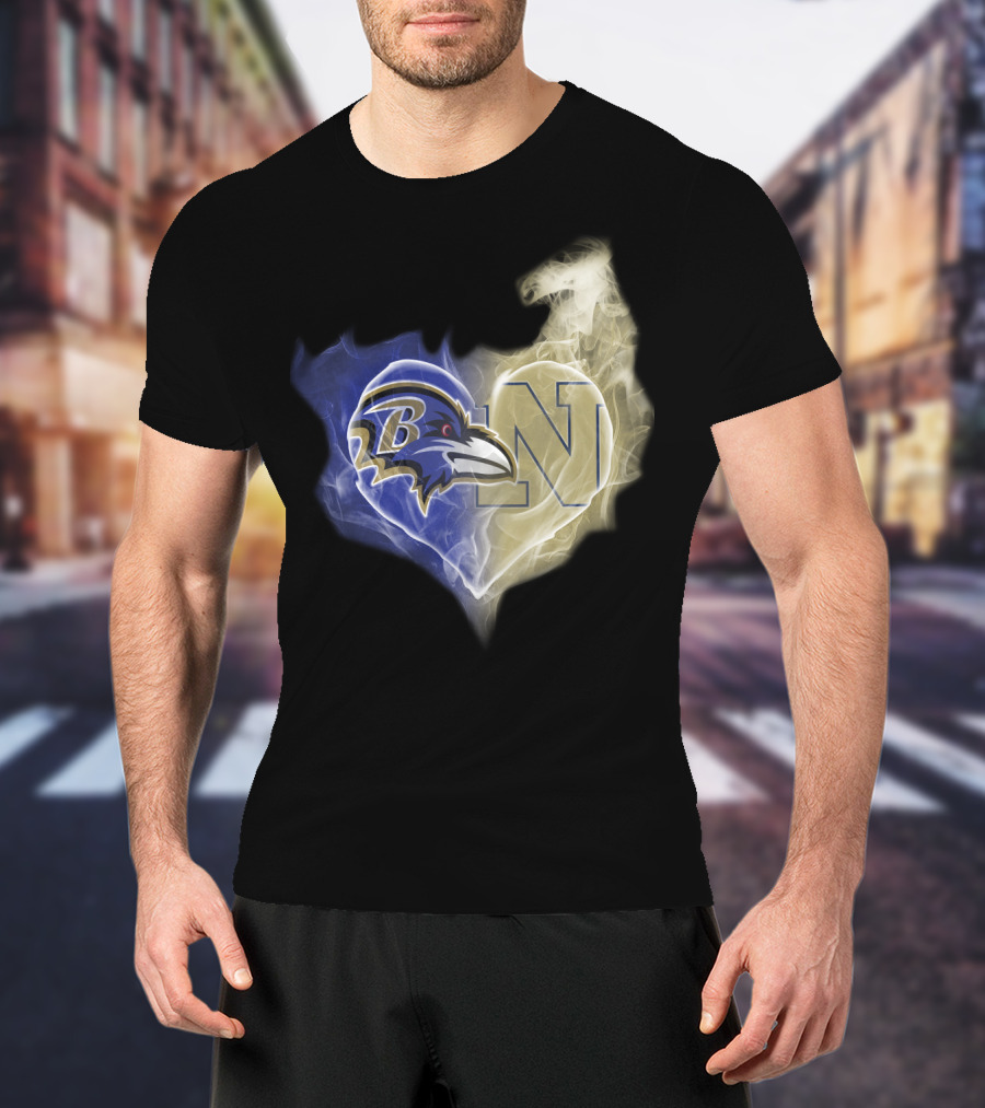 Baltimore Ravens Navy Midshipmen Heart Fusion T-Shirt