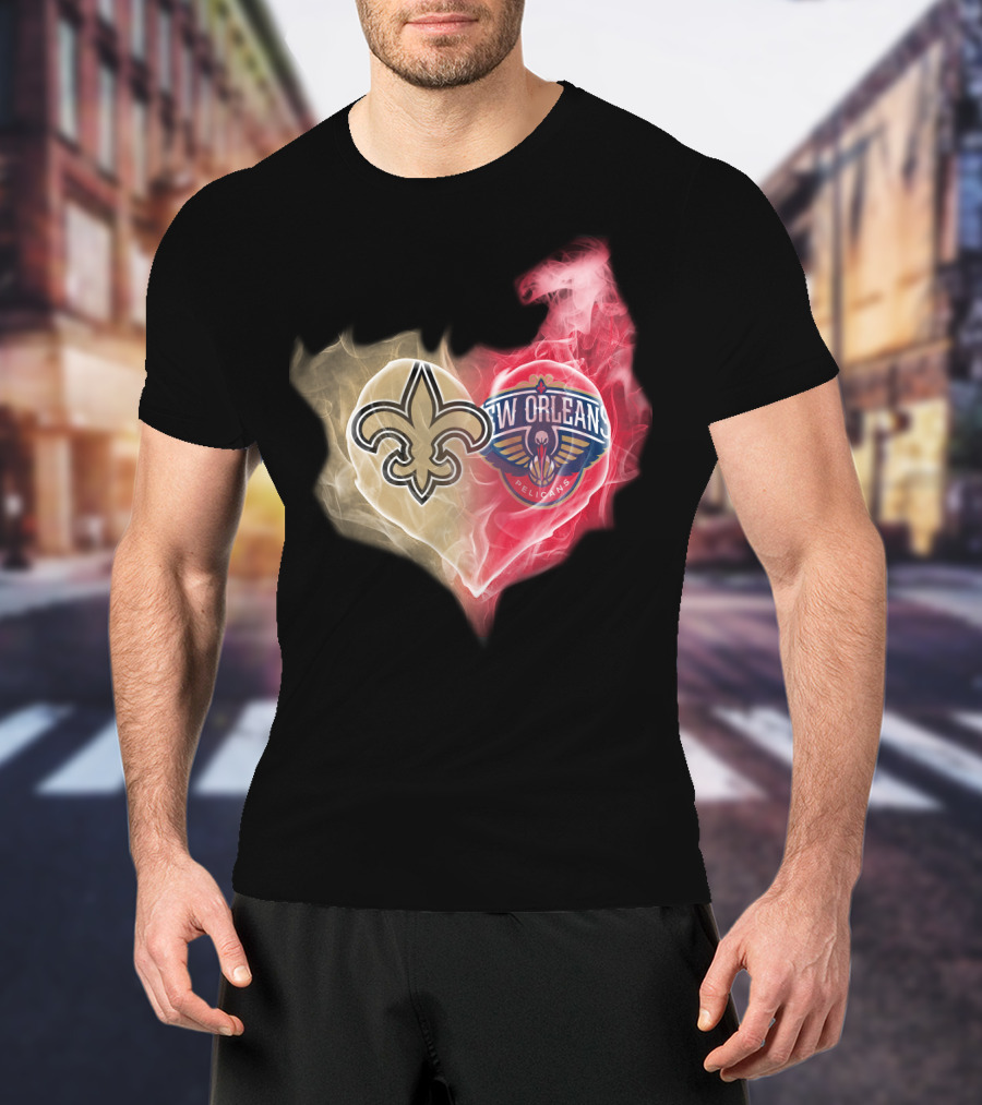 New Orleans Saints Pelicans Heart T-Shirt