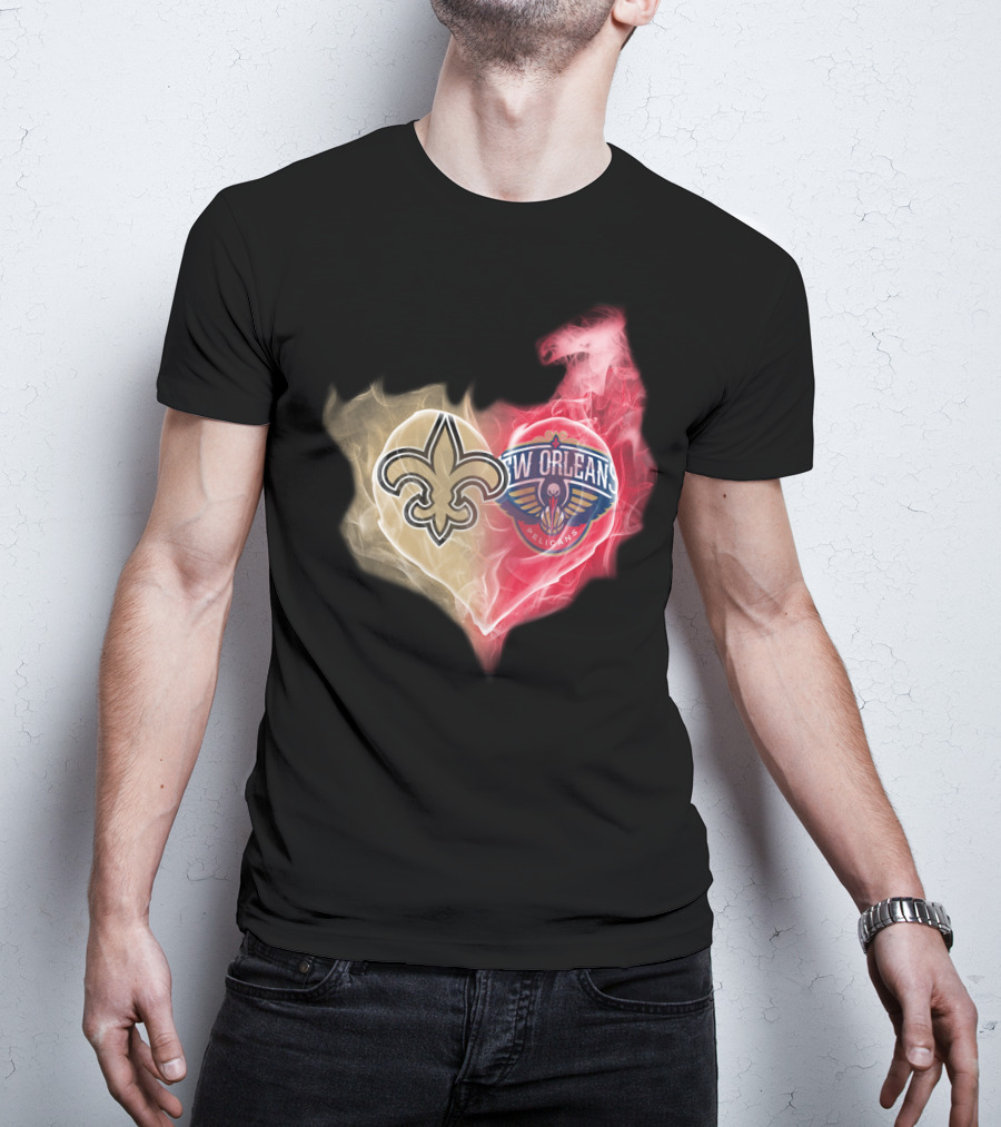 New Orleans Saints Pelicans Heart T-Shirt