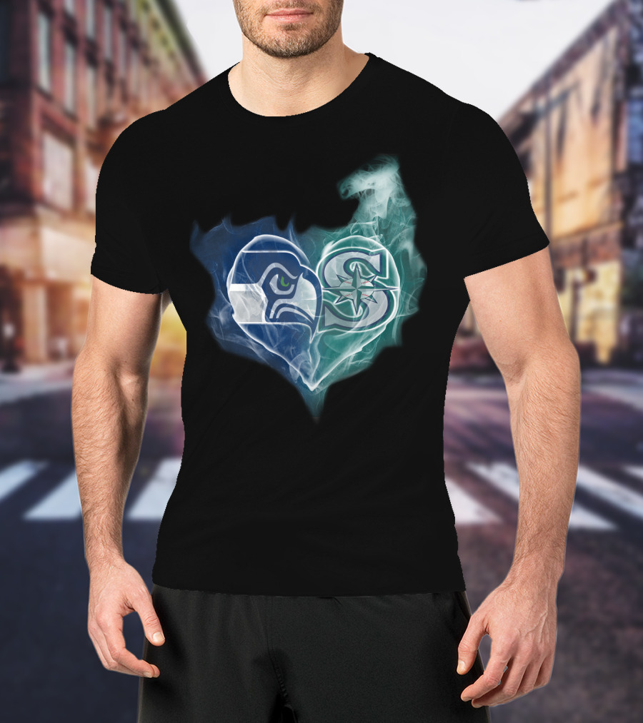 Seahawks Mariners Heart Logo Fusion T-Shirt