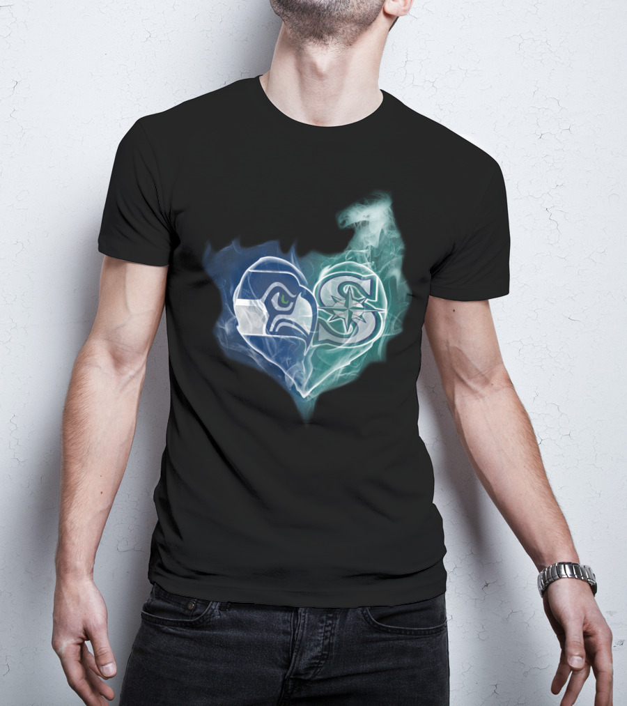 Seahawks Mariners Heart Logo Fusion T-Shirt