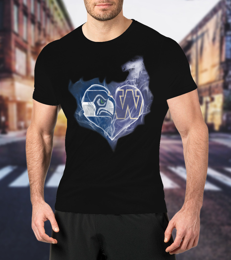Seattle Seahawks Washington Huskies Heart Smoke T-Shirt