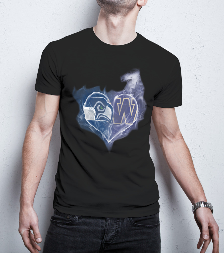 Seattle Seahawks Washington Huskies Heart Smoke T-Shirt