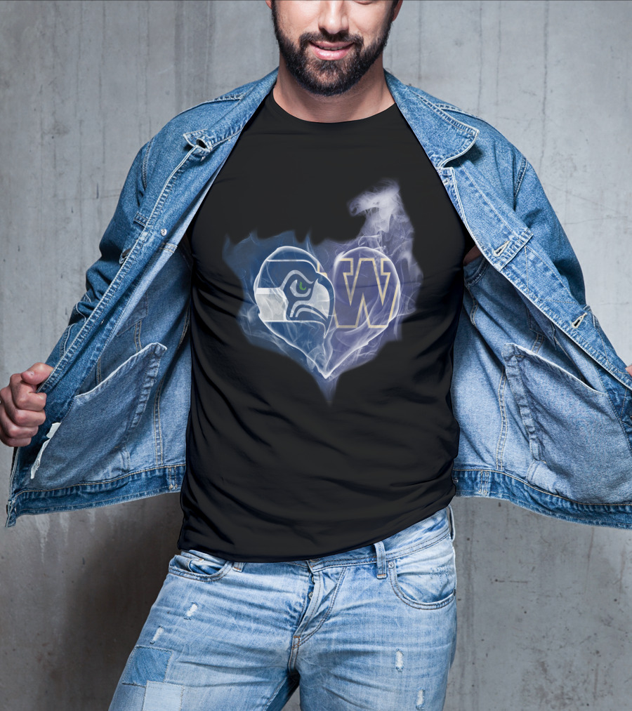 Seattle Seahawks Washington Huskies Heart Smoke T-Shirt