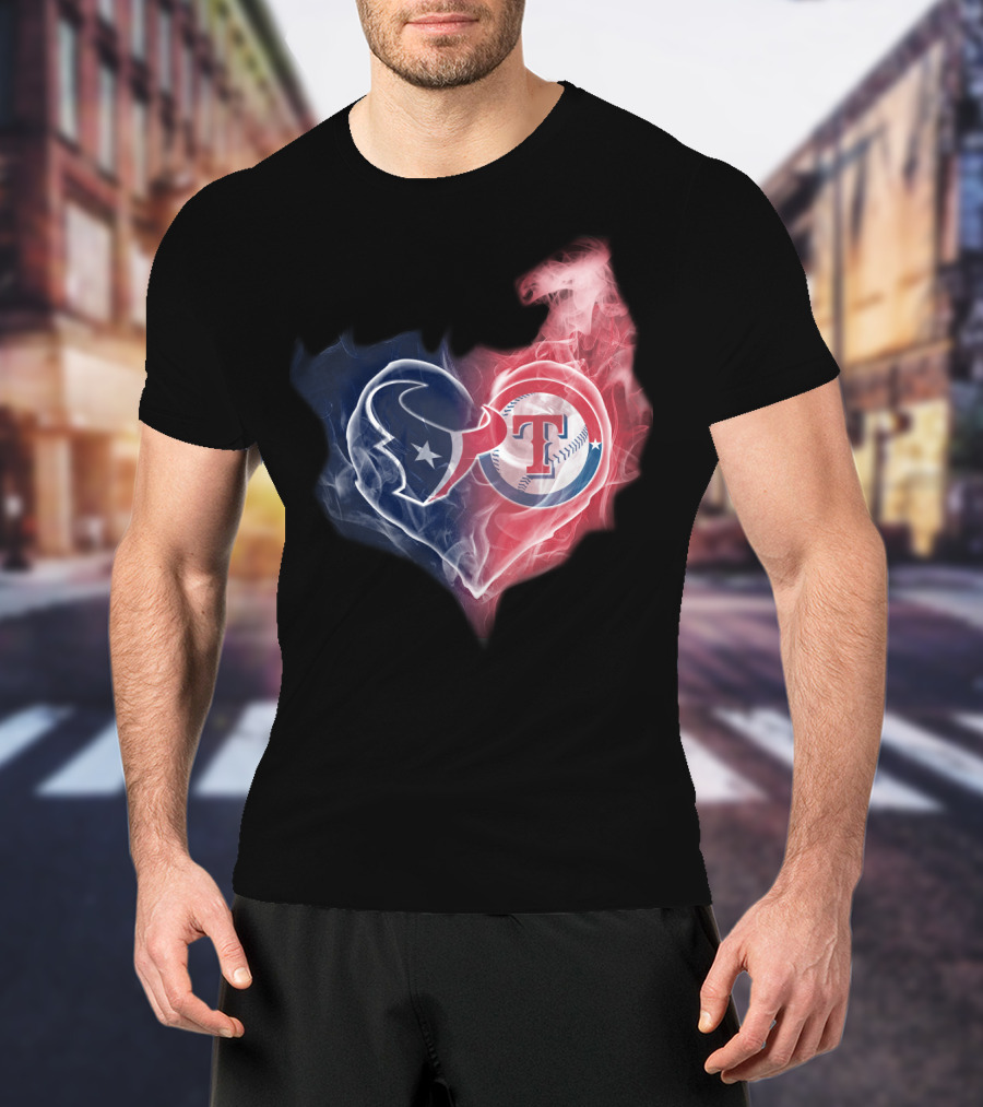 Houston Texans And Texas Rangers Smoke Heart T-Shirt