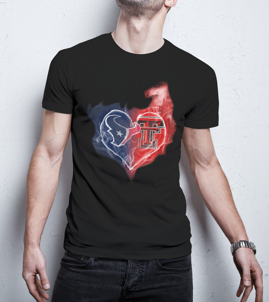 Houston Texans And Texas Tech Red Raiders Heart T-Shirt