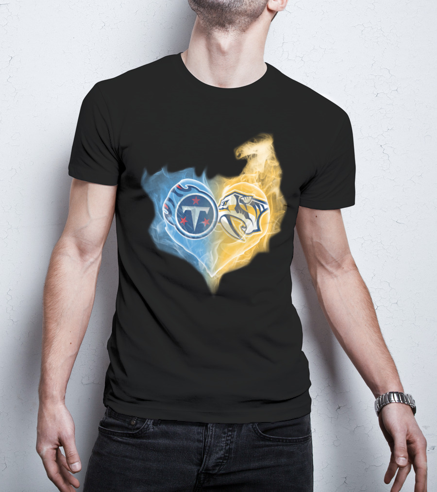 Tennessee Titans Titans And Nashville Predators Heart Logo T-Shirt