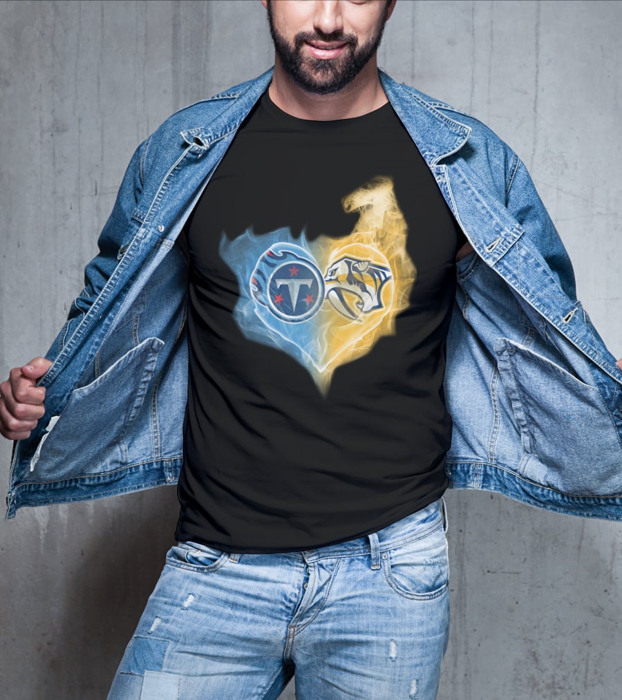 Tennessee Titans Titans And Nashville Predators Heart Logo T-Shirt