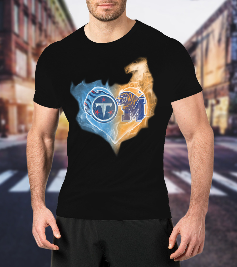 Tennessee Titans Memphis Tigers Heart Flame T-Shirt