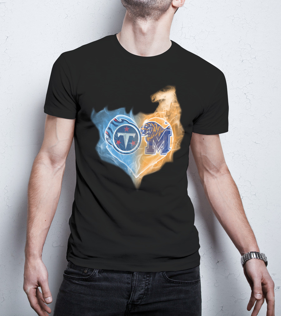 Tennessee Titans Memphis Tigers Heart Flame T-Shirt