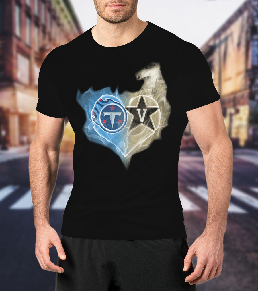 Tennessee Titans Vanderbilt Commodores Split Heart Logo Hybrid T-Shirt
