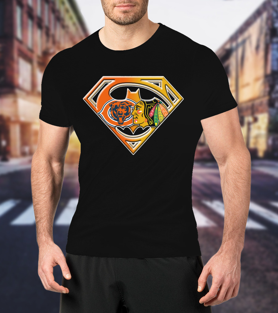 Chicago Bears And Blackhawks Super Logo Fusion Bat 006 T-Shirt