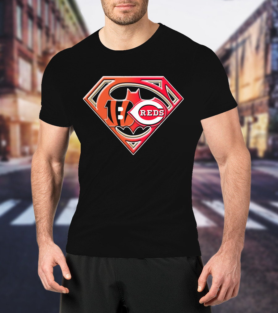 Cincinnati Bengals Reds Superman Batman Logo Fusion T-Shirt