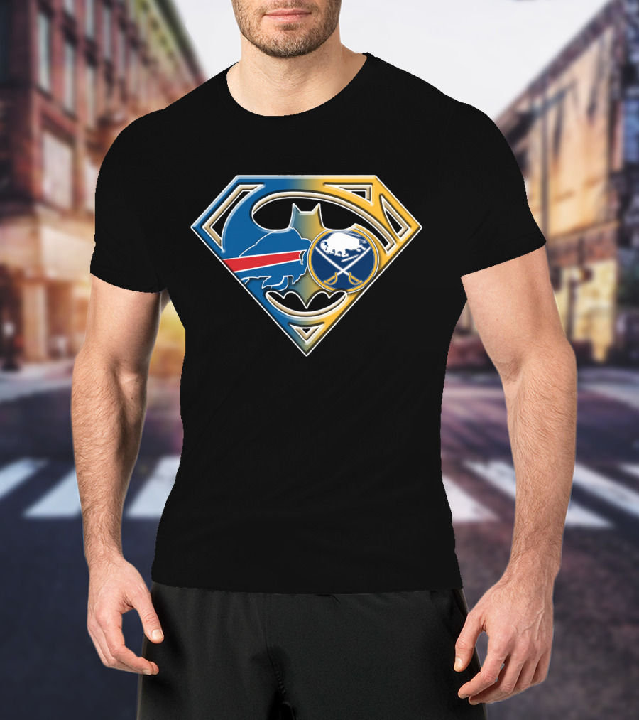 Batman Superman Buffalo Sabres Logo Fusion T-Shirt