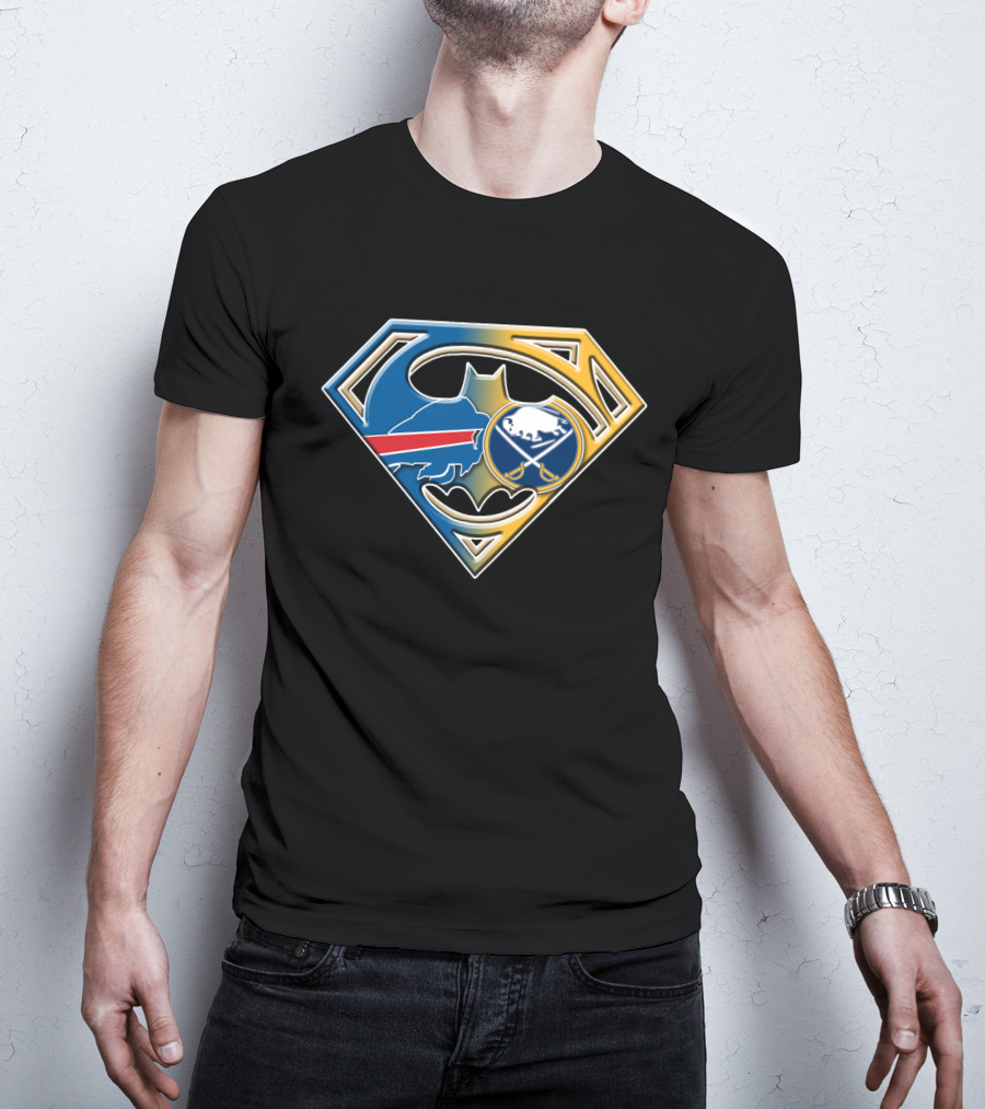 Batman Superman Buffalo Sabres Logo Fusion T-Shirt