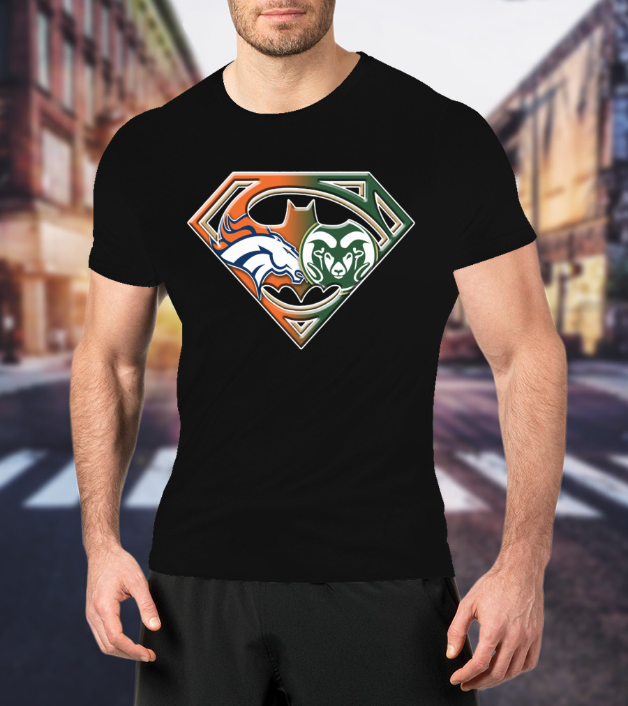 Superman Batman Denver Broncos Colorado State Rams Logo Fusion T-Shirt