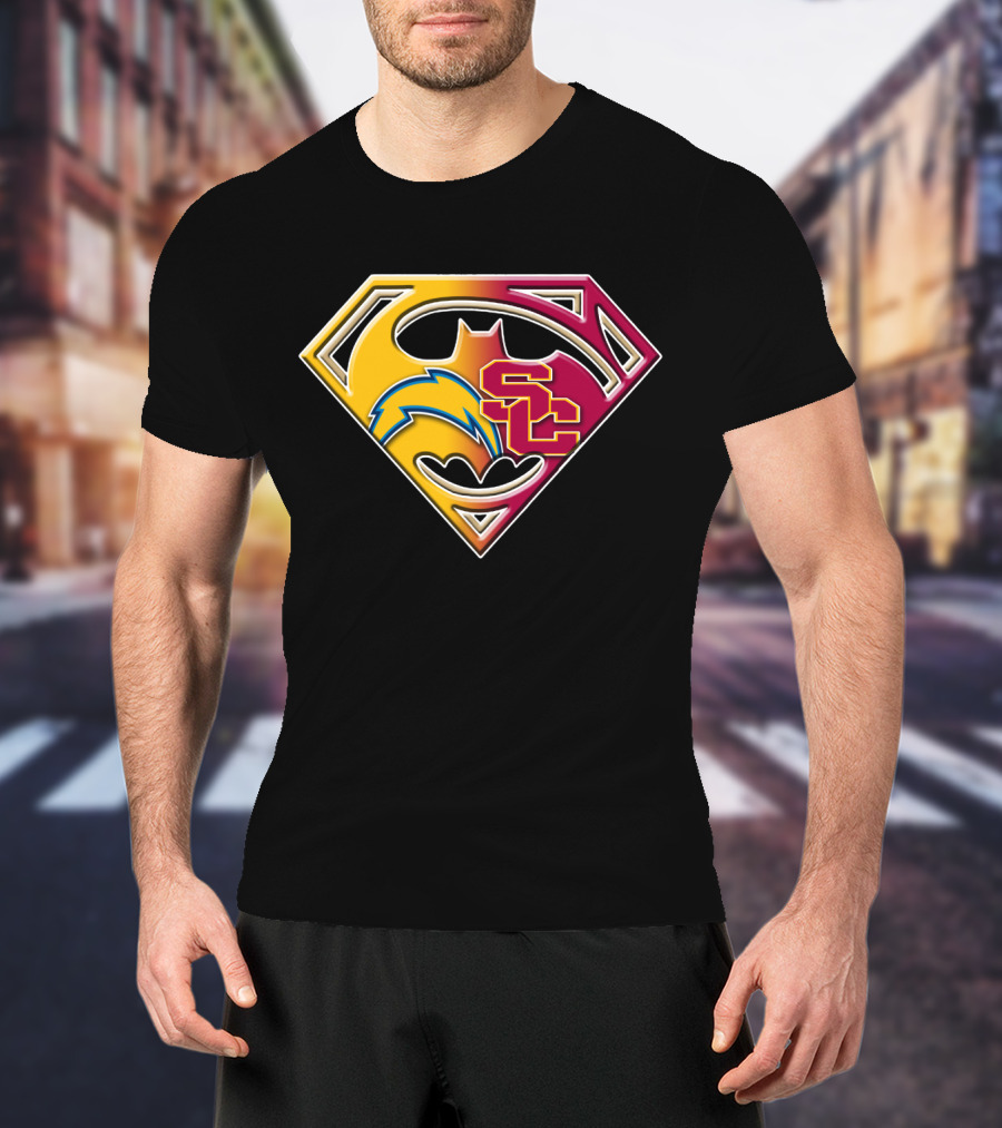 Bat 036: Batman Superhero Superman Chargers Sc Logo Fusion T-Shirt