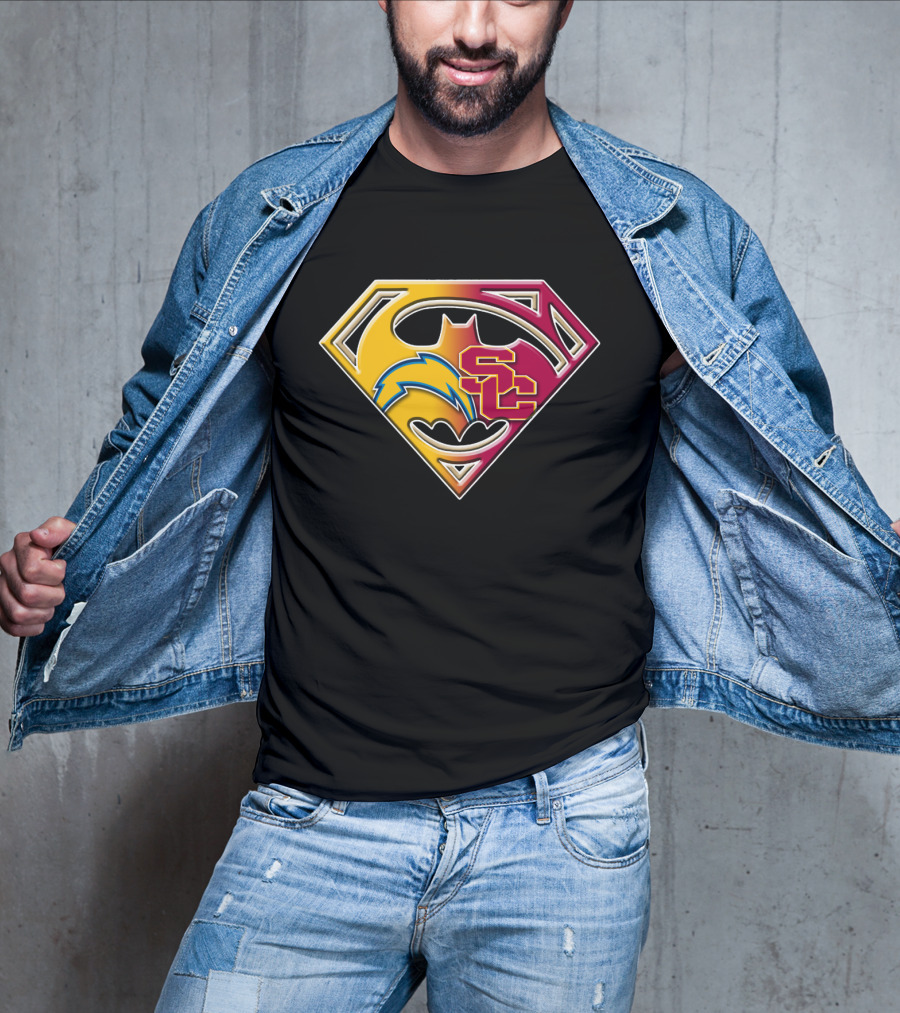 Bat 036: Batman Superhero Superman Chargers Sc Logo Fusion T-Shirt