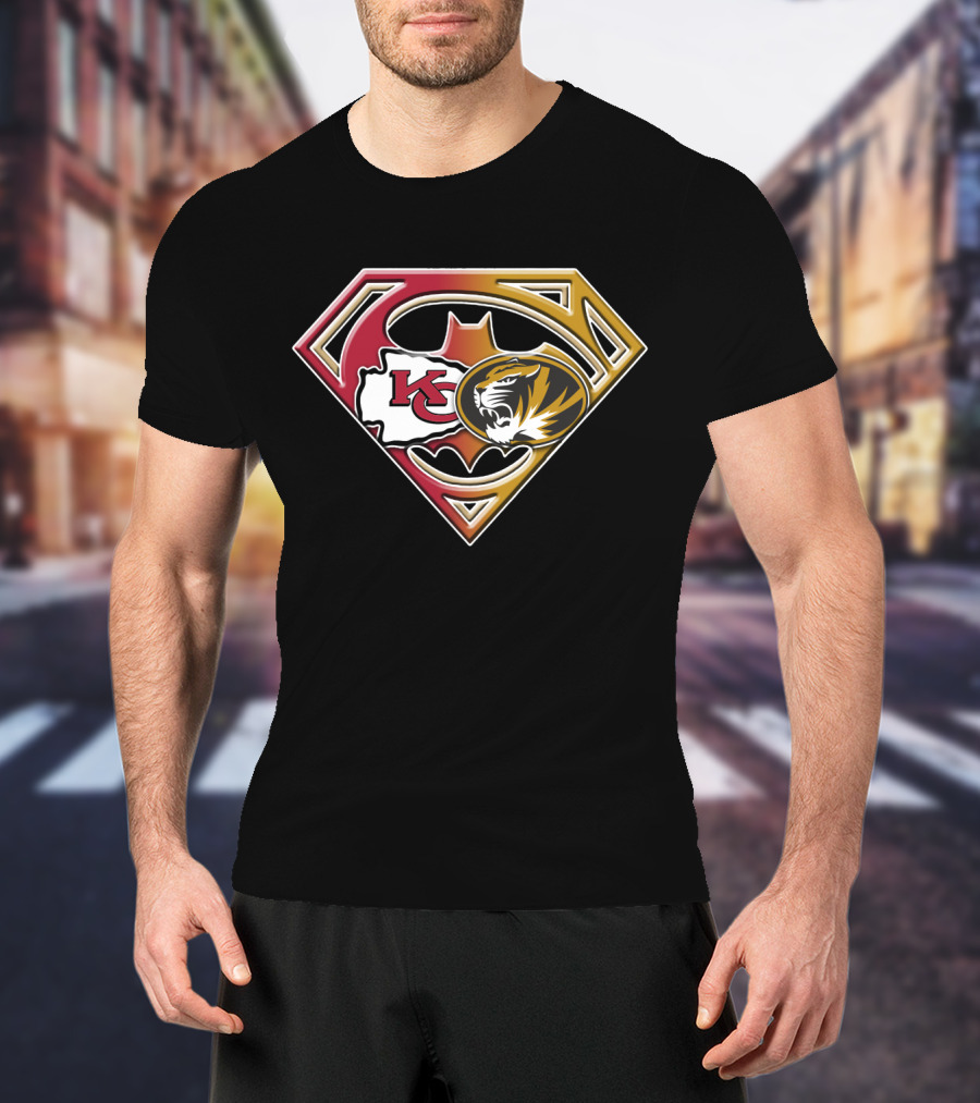 Kansas City Chiefs And Missouri Tigers Superman Logo Fusion T-Shirt