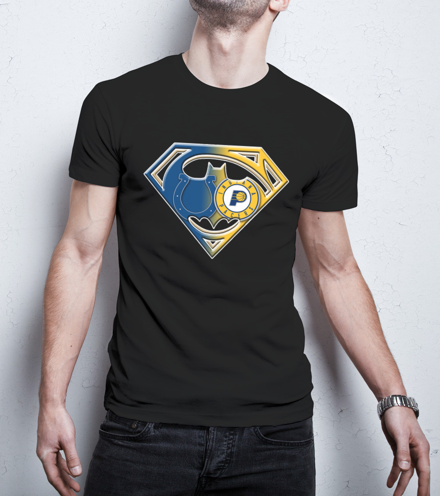 Indiana Pacers Colts Batman Superman Shield Bat T-Shirt