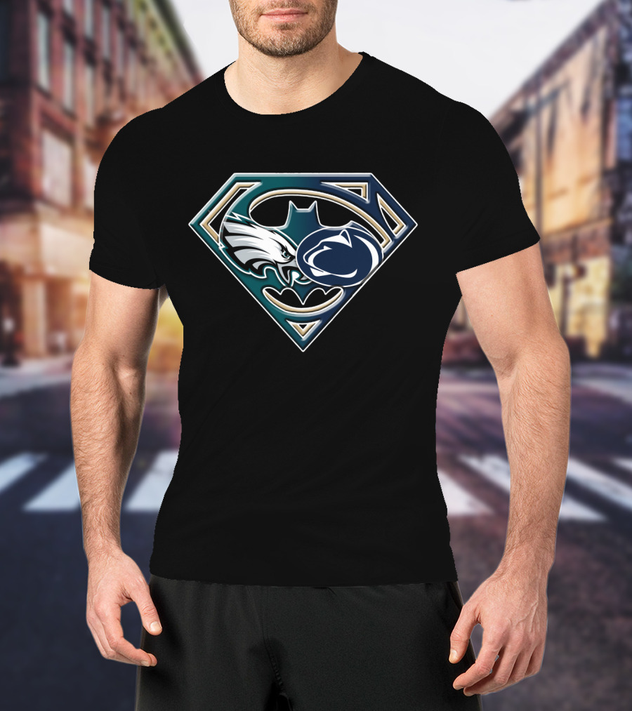 Batman Superman Philadelphia Eagles Penn State Mashup Bat 056 T-Shirt
