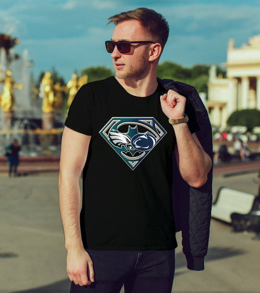 Batman Superman Philadelphia Eagles Penn State Mashup Bat 056 T-Shirt