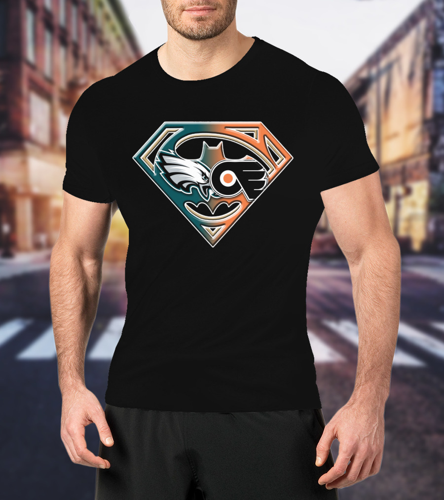 Eagles Flyers Batman Superman Logo Mashup T-Shirt