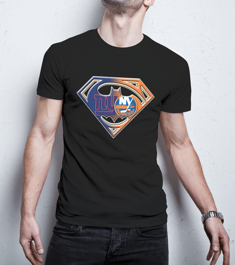 Ny Giants Ny Islanders Batman Superhero Crossover T-Shirt