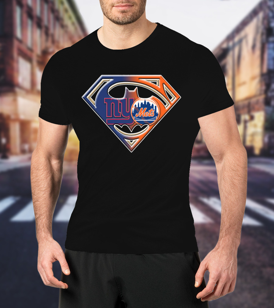 Ny Giants Mets Superman Batman Logo Fusion T-Shirt