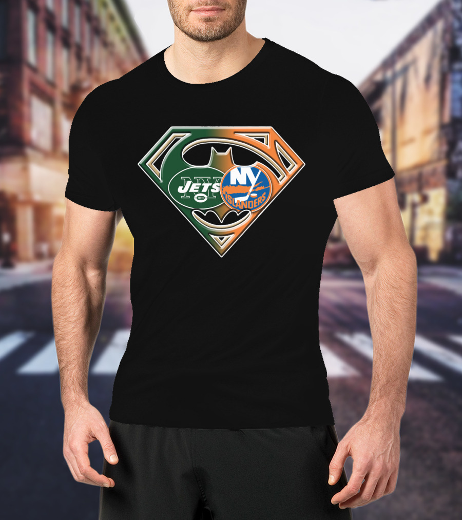 Ny Jets Islanders Superman Batman Logo Mashup T-Shirt