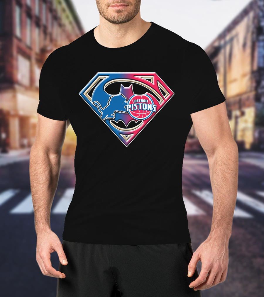 Detroit Pistons Bat 074 Superman Batman Logo Mix T-Shirt