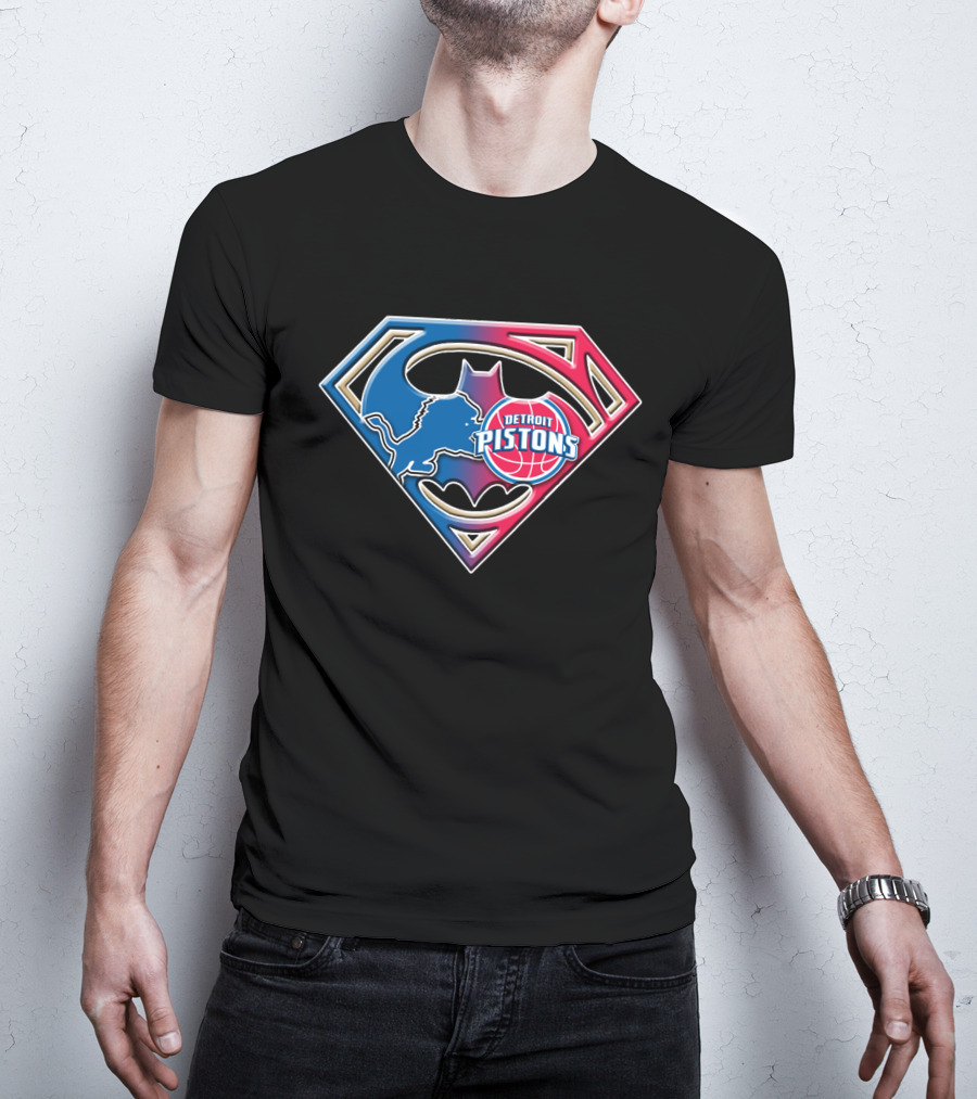 Detroit Pistons Bat 074 Superman Batman Logo Mix T-Shirt