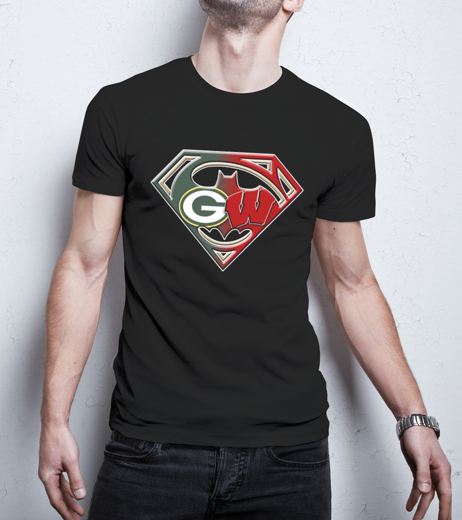 Superman Bat Green Bay Packers Wisconsin Badgers Logo Fusion Bat 081 T-Shirt