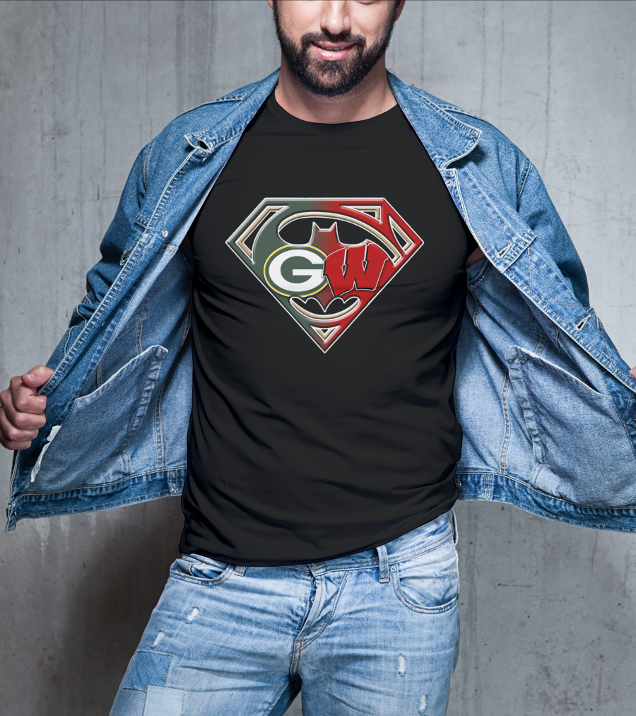 Superman Bat Green Bay Packers Wisconsin Badgers Logo Fusion Bat 081 T-Shirt