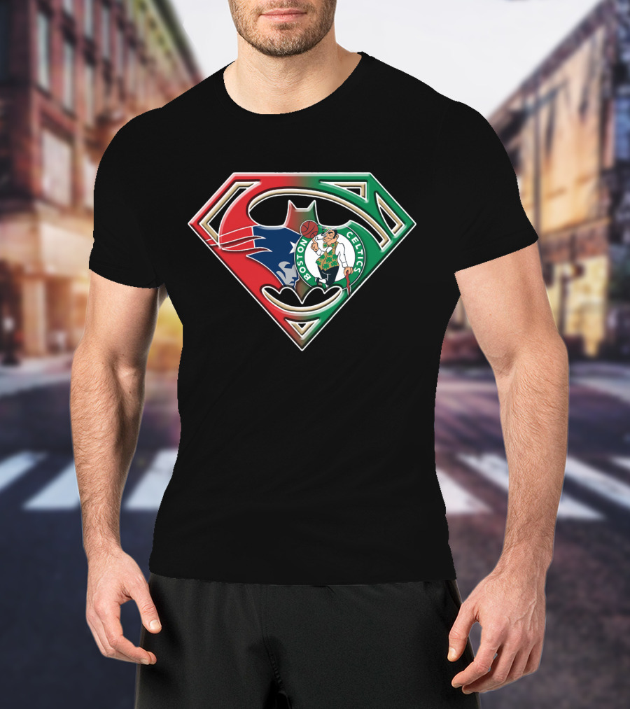 Batman Superman Boston Celtics Logo Fusion T-Shirt
