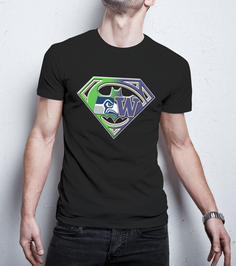 Superman Logo Seattle Seahawks Washington Huskies Bat 111 T-Shirt