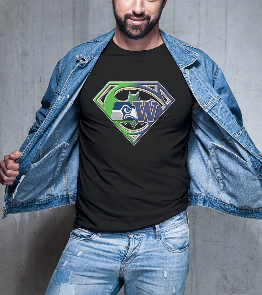 Superman Logo Seattle Seahawks Washington Huskies Bat 111 T-Shirt