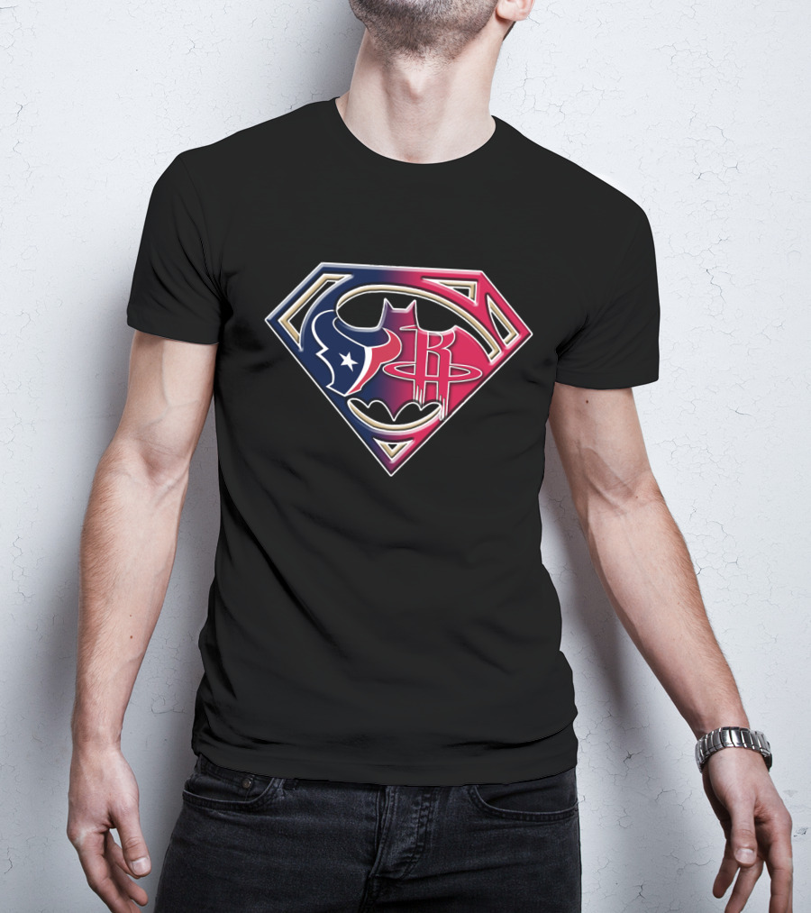 Houston Texans Batman Rockets Superman Logo Fusion T-Shirt