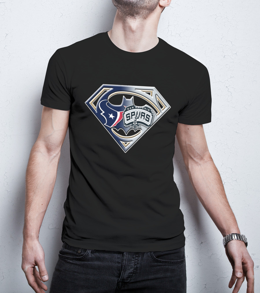San Antonio Spurs Texans Batman Superman Icon Bat 120 T-Shirt