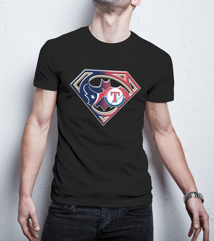 Texans Batman Superman Rangers Baseball Logo Fusion T-Shirt